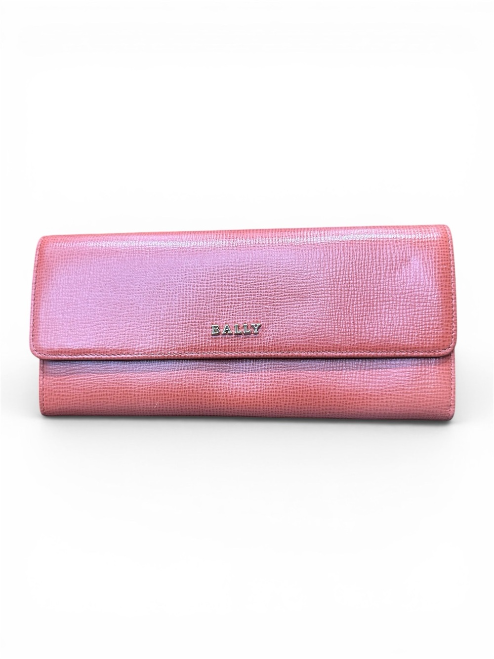 Bally Textured Leather Continental Wallet in Coral Red